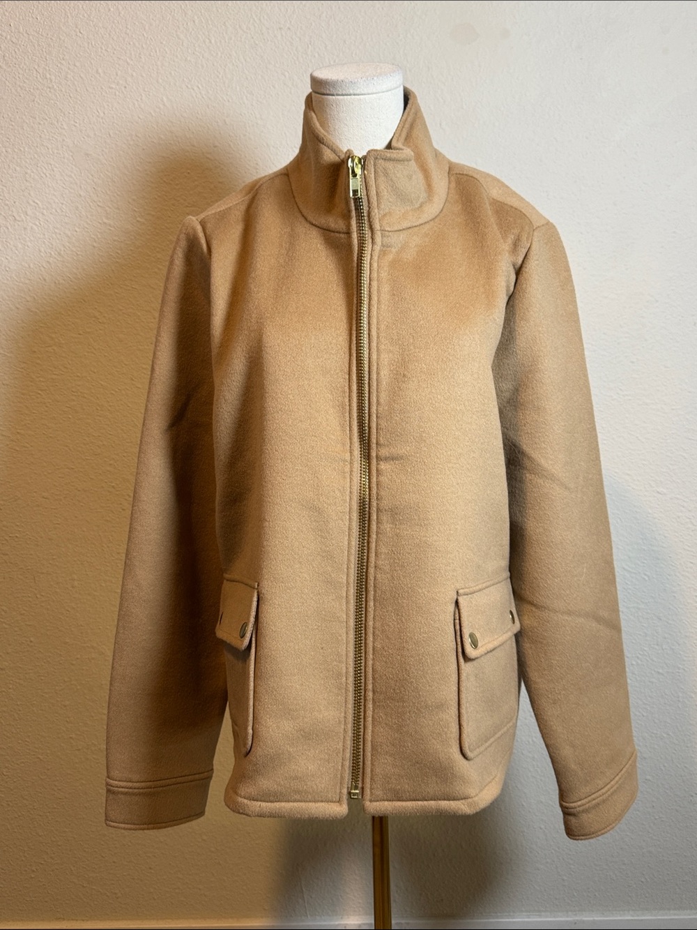 NWT Joie Camel Zip-Front Wool Blend Pea Coat size XL